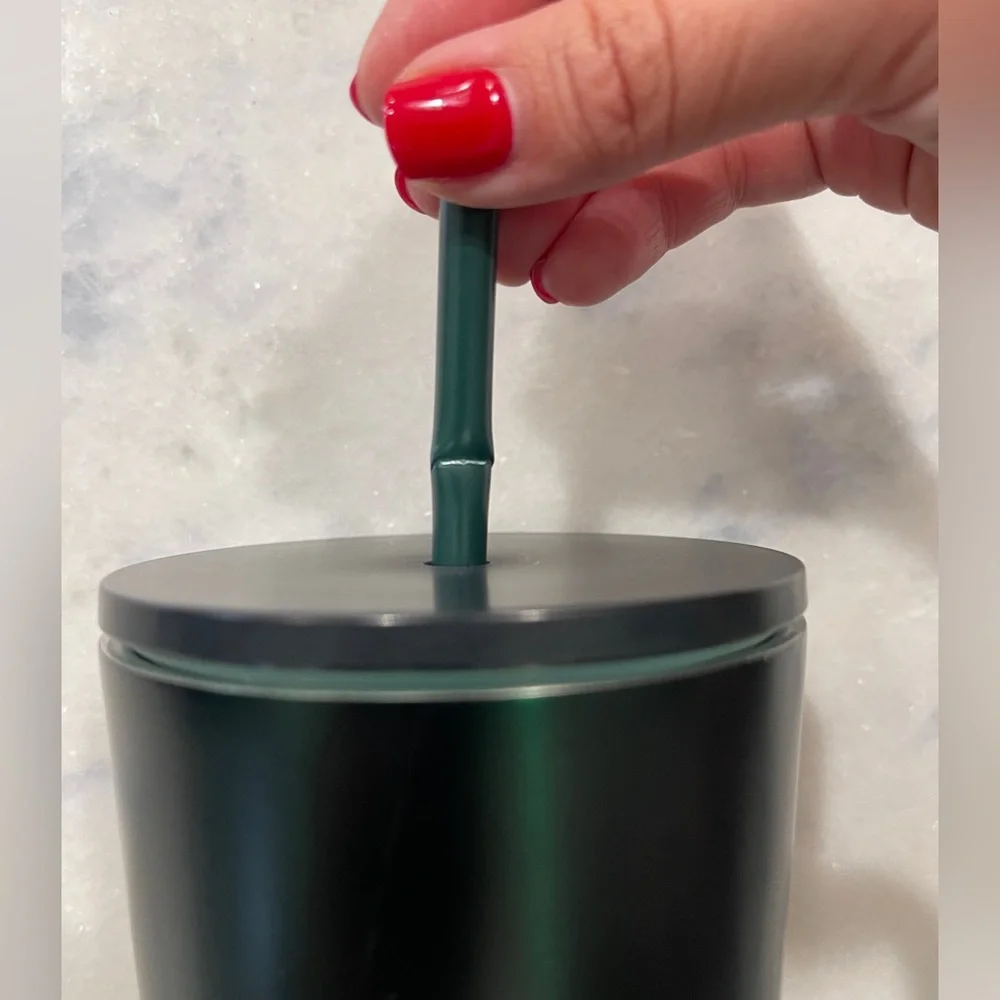 Starbucks Matte Black ombre Green 24oz Tumbler Cup w Straw